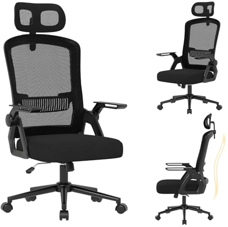 naspaluro Ergonomischer Bürostuhl, Schreibtischstuhl für Homeoffice | Mit Lordosenstütze & verstellbarer Kopfstütze, atmungsaktiver Mesh-Rücken, hochklappbare Armlehnen, höhenverstellbar
