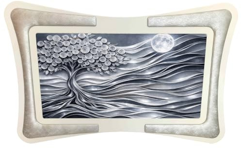 oggettando Quadro Albero della Vita Luna Argento con Cornice in Ecopelle Bianca con Inserto. Regali utili, Originali e a Prezzi Bassi (120X60, inserto Fili Argento)