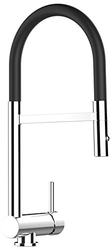 Unterfenster Wasserhahn Küchenmischer mit abschwenbarem Auslauf und abhembarer 2strahl Handbrause - Gesamthoehe abgeschwenkt nur 58mm. Auslauf drehbar 360° - SCHWARZ