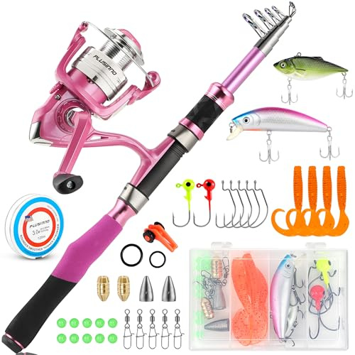 PLUSINNO Caña de Pescar telescópica para Mujer, Color Rosa