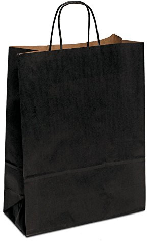 Papiertasche edel & stabil | 150 Stück schwarz 32+14x42 cm | Qualität aus deutscher Produktion | Tragetasche aus Papier | HUTNER