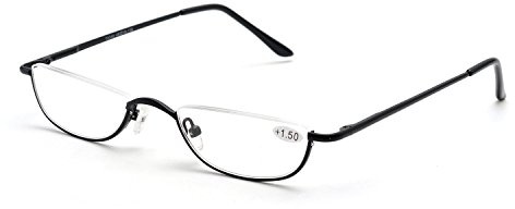 Inlefen Lesebrille Frühling Scharniere Unisex Half Moon Halbrahmen Slim Lesebrille Vintage Metall Semi Randlose Eyewea 1.0 1.5 2.0 2.5 3.0 3.5 4.0