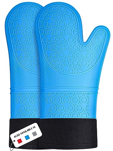 Sopito Guanti Forno Silicone, Guanti da Forno Resistente al Calore Extra Lungo Antiscivolo (Blu, 1 Paio)