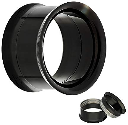 Treuheld® Double Flared Flesh Tunnel | Stahl | Schwarz | Gewinde