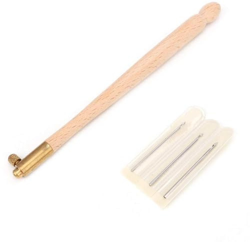 Französische Häkelnadel Holzgriff Sticknadel Set Strickperlen Stickwerkzeuge mit 3 austauschbaren Nadelköpfen
