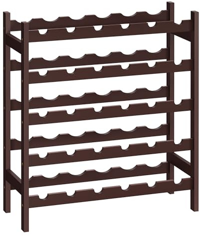 SONGMICS 30-Bottle Wine Rack, 5-Tier Freestanding Floor Bamboo Wine Holder, Display Stand Shelves, Wave Bars, Espresso UKWR25BR