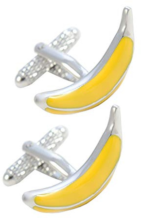 COLLAR AND CUFFS LONDON Boutons de Manchette - avec Boîte - pour Homme Jaune - Banane - Laiton - Nourriture Fruit - Couleur Jaune et Argent - Une Paire