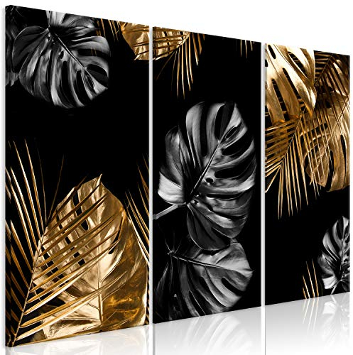 murando - Wandbilder XXL Blätter 135x90 cm Vlies Leinwandbild 3 Teilig Kunstdruck modern Wandbilder XXL Wanddekoration Design Wand Bild - Monstera Palmenblätter Botanik schwarz