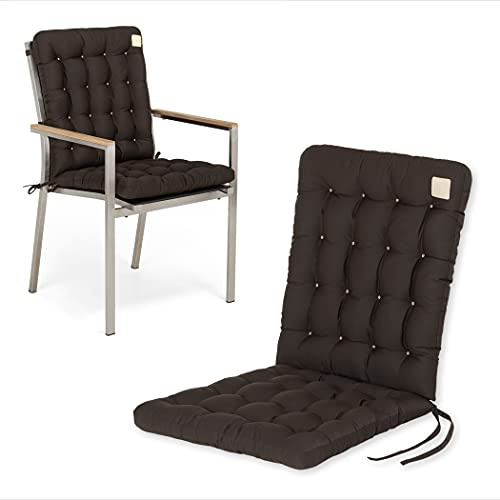 HAVE A SEAT Luxury | Gartenstuhlauflagen - Bequeme Hochlehner Polster Auflage, waschbar bei 95°C, Trockner geeignet, Sitzauflage für Gartenstuhl (2er Set - 120x48x8 cm, Braun)