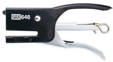 SAX Hefter Heftzange Metall, Schwarz, für 6/4 Klammern, max. Tiefe 28mm, für 20 Blatt, Robustes Metall, Geschlossene Haftung