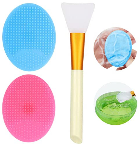 OBSCYON 2 Pcs Manual Silicones Scrubber Facial Cleansing Brush,1 Pcs Face Mask Brush for Skin Smoothing Cleaning