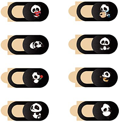 JeoPoom Panda Webcam Abdeckung[8 Stück], Ultra Dünne Webcam Cover, Niedliches Panda Webcam Cover Slider, für Computer Laptop, Smartphone, PC, Tablet, etc(Schwarz)