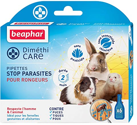 BEAPHAR – DIMÉTHICARE – Pipettes Stop parasites pour rongeurs – Contre puces, tiques et poux (Adultes, œufs et Larves) – sans Pesticide et sans Insecticide Chimique – Durée 2 Mois – 6 pipettes
