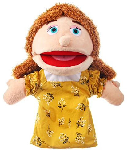 1 Pcs Family Hand Puppets 12 Inch Grandparents, Mom & Dad, Brother & Sister Plush Hand Puppet Toys Role-Play Toy Puppets for Kids Storytelling Imaginative Pretend Play Teaching Preschool(Mom)