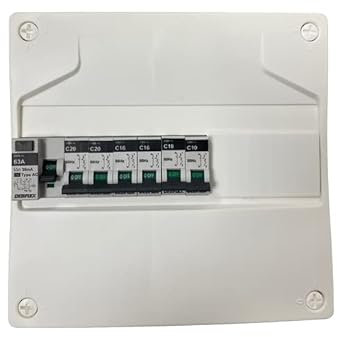 Tableau électrique pré-équipé et pré-câblé 1 rangée idéal T1 avec 6 disjoncteurs et 1 interrupteur différentiel (2 prises modulaires)