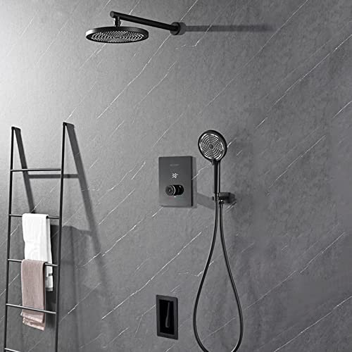 XJTNLB Mischbatterie mit Dusche Unterputz mit Thermostat Weiß Regendusche mit Armatur mit Kopfbrause Handbrause Schwarz-A