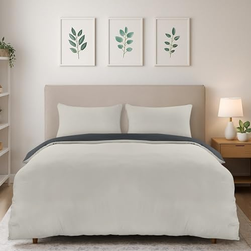 Utopia Bedding Bettwäsche 200x200 cm + 2 Kissenbezüge, Dunkelgrau/Hellgrau | Bettbezug Mikrofaser Wendebettwäsche Kissenbezüge 50x75cm mit Reißverschluss, Oeko-TEX, Ideal für Zuhause und Hotels