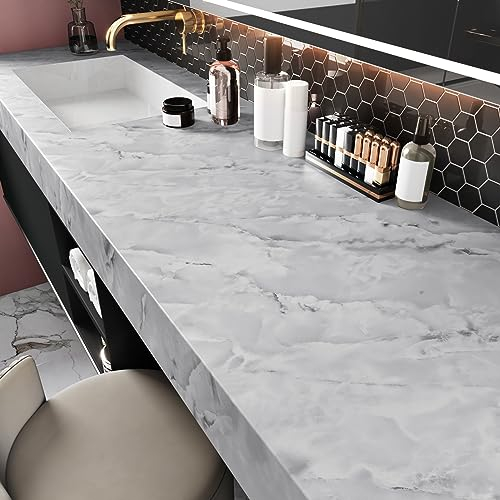 HotDecor Klebefolie Marmor Selbstklebende Tapete Grau Weiß Klebefolie für Küchenarbeitsplatte 60cm X300cm Möbelfolie Grau Weiß Marmor Folie Selbstklebend für Küchenschränke Wand Tapeten Wohnzimmer