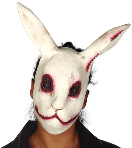 PARTY DISCOUNT NEU Latex-Maske Horror-Hase, Halbmaske mit blutunterlaufenen Augen