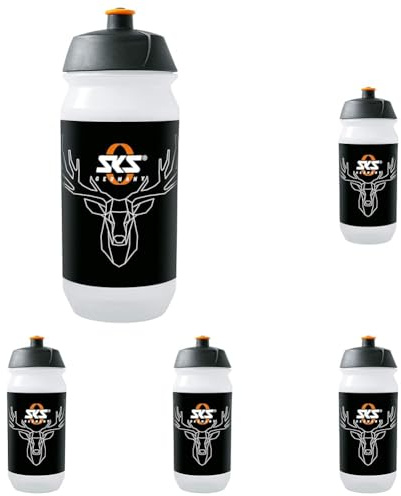 SKS GERMANY BOTTLE Fahrradflasche in verschiedenen Designs, Zubehör (Trinkflasche für alle gängigen Flaschenhalterungen, 500 oder 750 ml Volumen, Sportflasche), Schwarz/Orange (Packung mit 5)