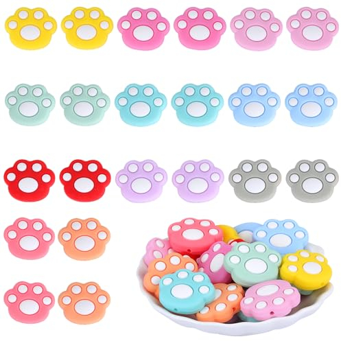 WEWAYSMILE 22 pièces 11 perles Perles De Silicone En Vrac, Perles Focales En Silicone, Pour La Fabrication De Porte-Clés, De Bracelets Et De Colliers, Artisanat Fait À La Main(Empreintes Pattes)