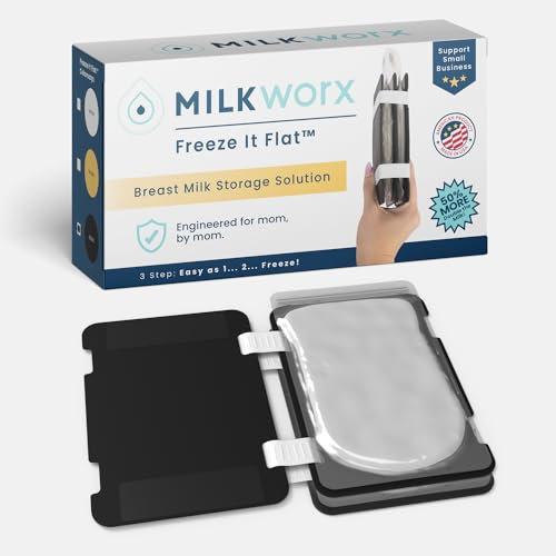 MILKWORX Freeze It - Bolsa de almacenamiento plana para leche materna, organizador para congelador, sistema de congelador que ahorra espacio para bolsas de almacenamiento de leche materna, accesorios