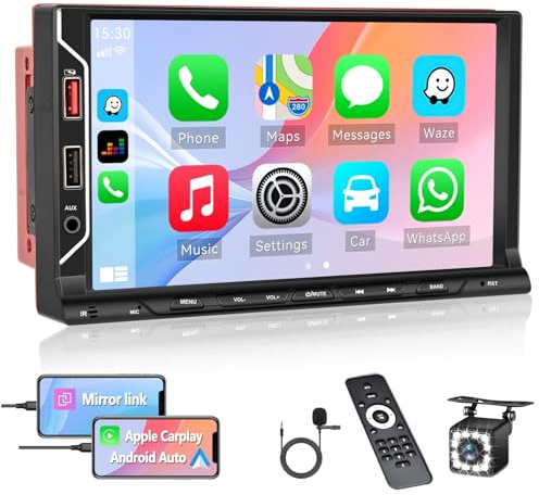 [Upgrade Wireless] CAMECHO Autoradio 2 Din mit Wireless CarPlay Android Auto 7 Zoll Auto Audio Receiver Touchscreen mit Bluetooth 5.1, Wireless Mirror Link, FM, SWC, USB/AUX/TF+Rückfahrkamera