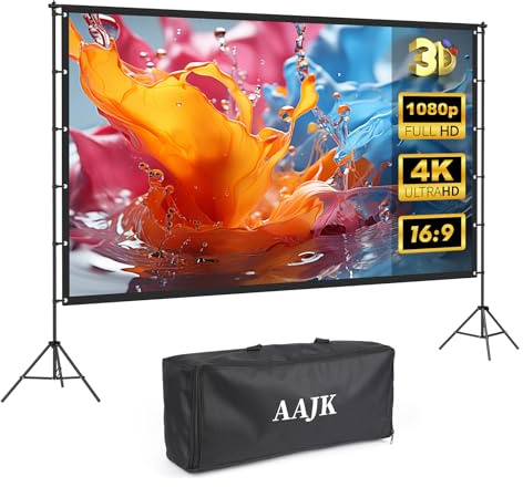 AAJK 100in Outdoor Projector Screen with Stand,Portable 16:9 4K HD Indoor Outdoor Projection Screen with Wrinkle-Free Design, Ideal for Home Theater and Backyard Cinema – Includes Carry Bag