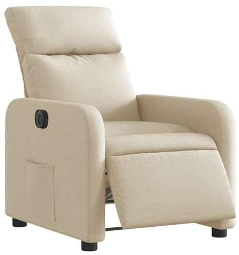vidaXL Sillón Reclinable Eléctrico, Silla con Respaldo Reposabrazos, Sillón de Relax Descanso, Asiento Ajustable para Ancianos, Tela Crema
