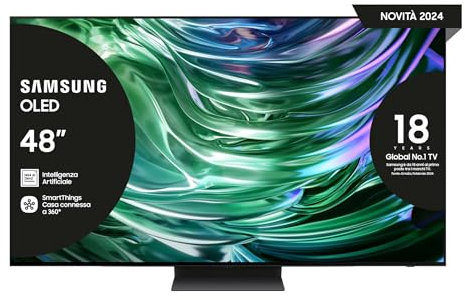 Samsung OLED TV 48 QE48S90DAEXZT, OLED HDR+, Upscaling AI 4K, Processore NQ4 AI GEN2, Motion Xcelerator 144Hz, Design LaserSLim, DVBT-2, Q-Symphony & Dolby Atmos, Black 2024