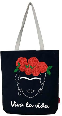 hello-bags. Bolso Tote bag con cremallera, forro y bolsillo interior. Exterior: Algodón 100%. Incluye bonito sobre kraft de regalo. Modelo: VIVALAVIDA. Color: Crudo/Negro. Medidas:37x38 cm.