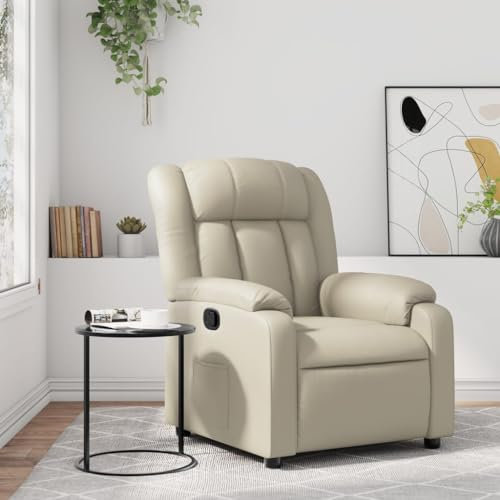 Homgoday Relaxsessel Fernsehsessel mit Liegefunktion Liegesessel Polstersessel Ruhesessel TV Sessel mit Verstellbare Rückenlehne Creme Kunstleder