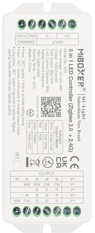 LIGHTEU®, Milight Miboxer (Zigbee 2,4G) 5 in 1 LED Controller DC12 V–48 V Hohe Leistung Max. 20 A, Zigbee- und 2,4GHz unterstützt Push-Dimmer, PZ5