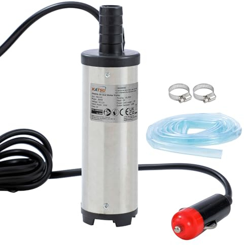 KATSU Tools Bomba diésel de 12 V, bomba de combustible, bomba de transferencia de agua de aceite sumergible de acero inoxidable de 38 mm de diámetro, para coche, camión, lancha rápida, caravana