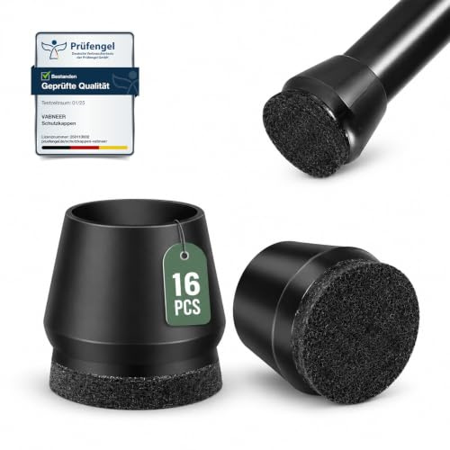 VABNEER 16 Piezas Protector Patas de Sillas, 16-18mm Redondas Negro Silicona Protector con Almohadillas de Fieltro