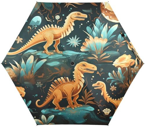 KAAVIYO Roségoldene Cartoon-Dinosaurier Regenschirm UV-Schutz Taschenschirm Umbrella Klein Leicht Schirm Kompakt Schirme für Mädchen Reise Strand Frauen