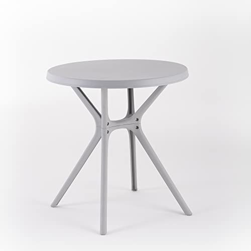 RATTATAN Ivan - Runder Tisch, 70 cm Durchmesser, aus Harz mit Glasfaser, modernes Design, geeignet für Innen- und Außenbereiche, geeignet für Bars, Restaurants, Eisdielen, Cafés (Hellgrau)