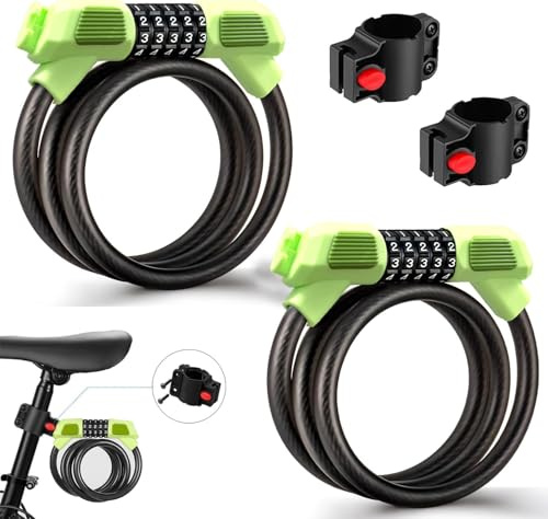 2-pack 1,2 m cykelhänglås cykelkedjelås för cykel, e-cykel, barnvagn, grön