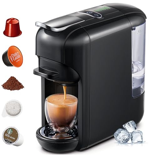 XoTiq Machine à Expresso 5 en 1, Machine à dosettes de café à Capsules, Machine à café Professionnelle, cafetière à Portion Unique à Pression de 19 Bars, cafetière à Portion Unique à Infusion Froide