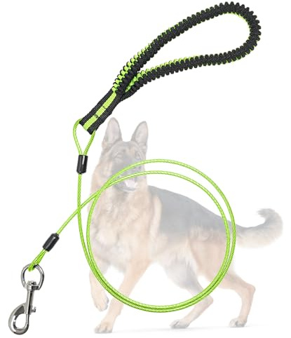 Mi Metty Dog Leash for Dogs Up to 250 Pound,Heavy Duty Leash Made of Coated Wire Rope for Large and Medium Dogs,Dog Tie Out Cable with Soft Silicone Grip.Dog Chains (Green, 5FT/1.5M)