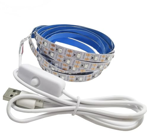 Vrabocry 5V USB LED Streifen Licht blau 1M/3.28FT Strip Lichtband 2835 IP20 Nicht Wasserdicht 60 LEDs mit Schalter band Lichtleiste Leiste für Schlafzimmer, Küche Dekoration