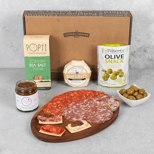 Meat Hamper | Gift Box with Meat, Cornish Cheese, Chutney, Olives & Crackers | Gourmet Food Hampers for Men, Women, Christmas & Birthdays (Medium Gift Box)