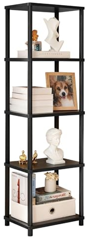 YGYQZ Regal, schwarz Schmal Bücherregal, Hohes Standregal mit 5 Ebenen, Holz offene Schlankes Eckregal für Schlafzimmer Wohnzimmer, 130 x 40 x 30 cm