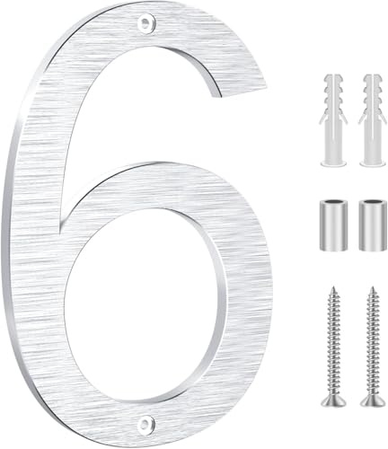 20cm Aluminium Hausnummer, hausnummer schild, Aus massivem Aluminium mit gebürsteter Oberfläche, Schraubmontage, Witterungs und korrosionsbeständi, für Tür/Wand/Zaun/Garage - Silber Ziffer 6/9