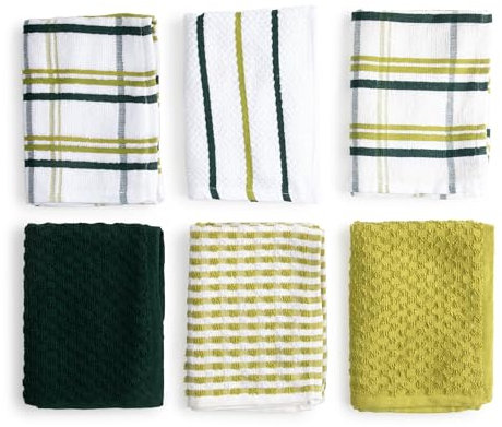 BOSKIMO Paños de Cocina Algodón Premium – Pack de 6 Trapos de Cocina Microfibra y Rizo, Trapos Cocina Algodón Absorbentes, Paños de Limpieza Color Verde Botella