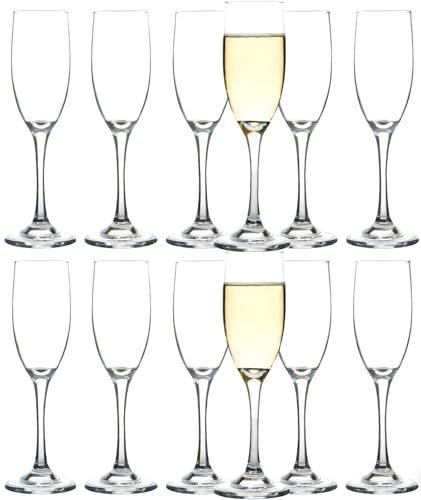 QOWOEO Set of 12 Champagne Glasses, 8oz Classic Champagne Flutes Long Stemmed for Serving Bubbly Sparkling Wines, Clear, Dishwasher Safe