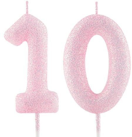 Candele di compleanno con numeri 10, candele scintillanti per 10, candele rosa luminose, candele per torte, topper per donne, ragazze, compleanni, anniversari, decorazioni di compleanno, accessori per