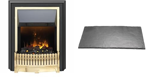 Dimplex Ropley Optimyst Brass and Black Freestanding Electric Fire and Slate Effect Hearth Pad