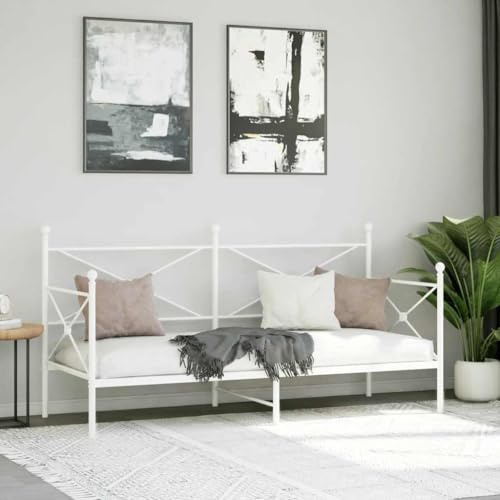 Homvdxl Metall Tagesbett Bettgestell 80x200 cm Einzelbett mit Kopfteil und Lattenrost Einzelschlafsofa Tagesbett für Schlafzimmer Wohnzimmer Gästezimmer Weiß