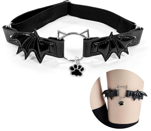 REKUA Gothic Punk Leather Leg Garter with Devil Wing Cat Claw Pendant | Adjustable Garter Belt, Unique Women's Garters & Suspenders, Fashion Black Garter Thigh Strap for Cosplay and Parties.